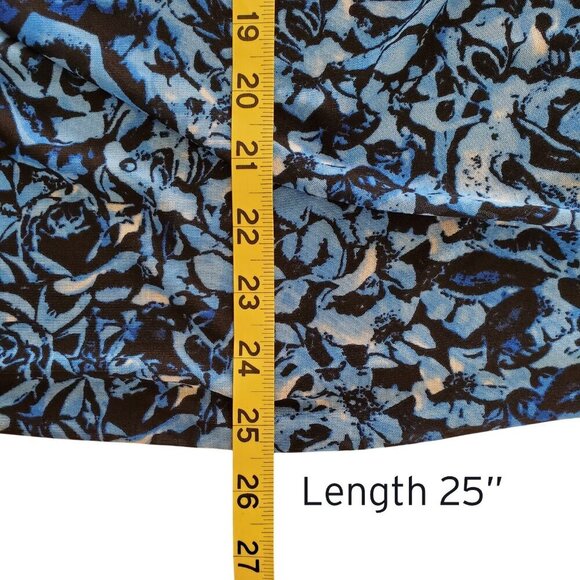 Cable & Gauge Mesh Lined Drape Neck Ruched Waist Sleeveless Blouse Blue Black M - Picture 11 of 13